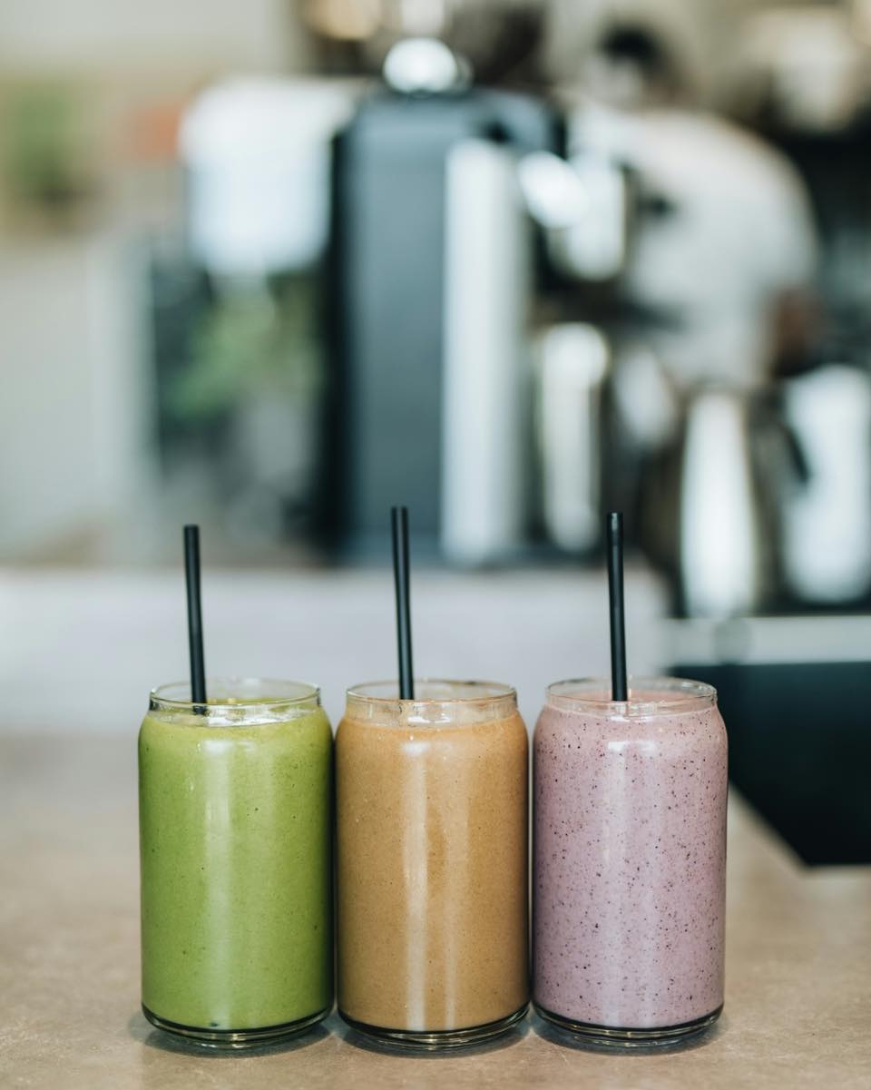 Three smoothies on the Yew Coffee counter